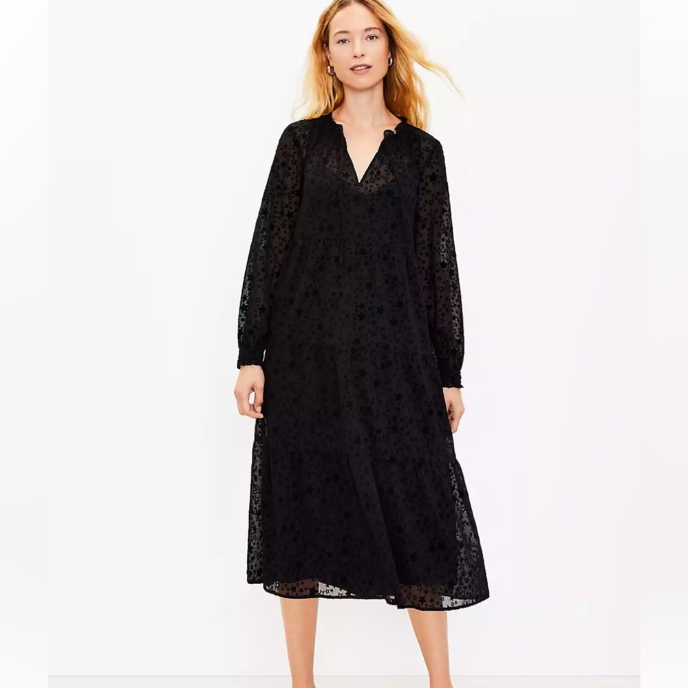 NWT Ann Taylor LOFT Dress Start Midi Swing Dress Black Witchcore Adams Lined Med